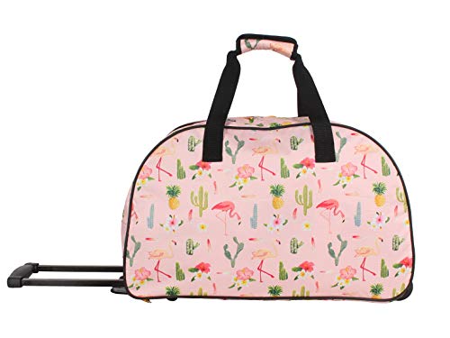 Lucas Designer Carry On Luggage Collection - Lightweight Pattern 22 Inch Duffel Bag- Weekender Overnight Business Travel Suitcase with 2- Rolling Wheels (22in, Flamingo)