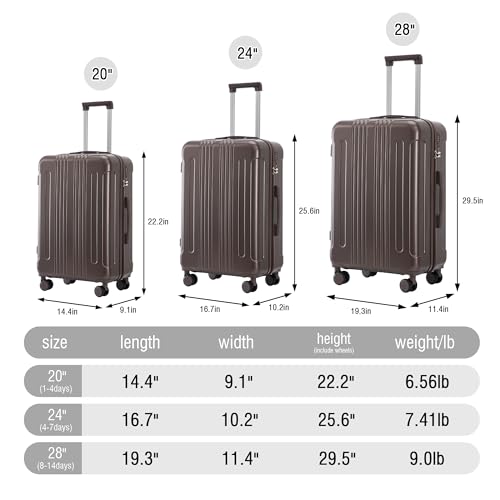 Merax 3 pcs/set in ABS Spinner Wheel Luggage Set, Carry on Suitcase