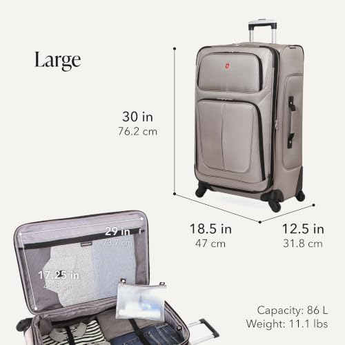 SwissGear Sion Softside Expandable Roller Luggage, Pewter, 3-Piece Set (21/25/29)