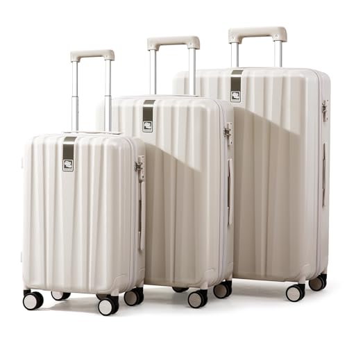 Hanke 29 Inch Luggage Suitcases with Spinner Wheels Lightweight PC Hardside Rolling Suitcase with Travel Lock, Checked-Large (Ivory White)