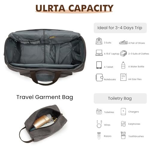 S-ZONE Carry On Garment Bag for Travel Convertible Garment Duffle Bag Suit Bags for Men Women Travel 2 in 1 Hanging Suitcase Business Travel Bag with Toiletry Bag, Gery, 50l