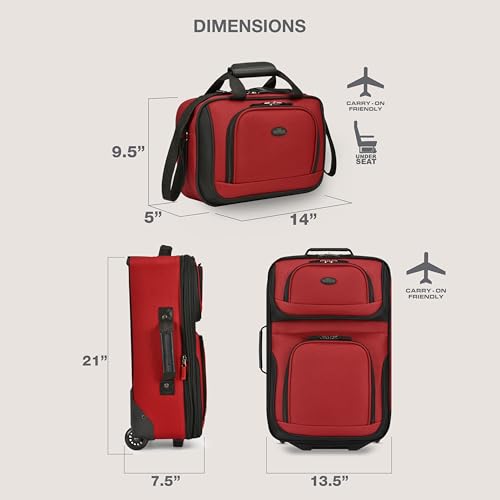 U.S. Traveler Rio Lightweight Softside Rolling Carry-on Suitcase, 2-Wheel Set, Red