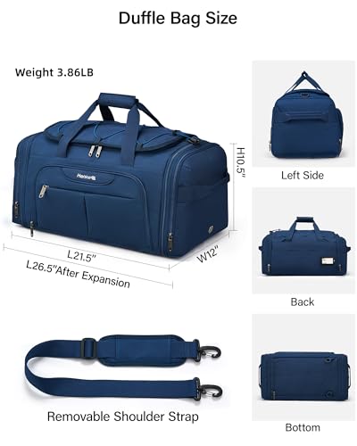 Hanke Expandable Duffle Bag for Travel,3-in-1 Carry On travel Backpack with Shoe Compartment,45L-55L Weekender Bag Travel Tote for Men Women (Blue)