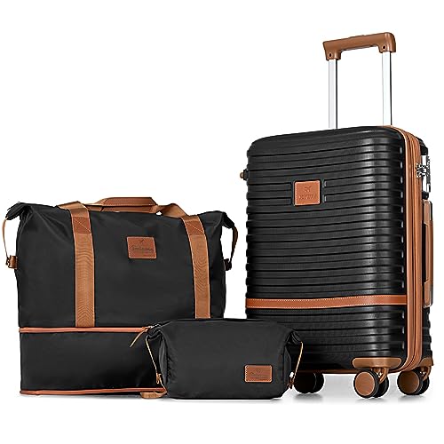 Joyway Carry On Luggage 20 Inch Expandable Suitcase with Spinner Wheel, 3 Piece Hard Shell Luggage Set with TSA Lock(Black)