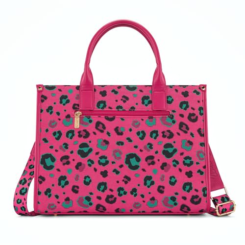 Wrangler Laptop Bag 15.6 Inch Large Tote Bag with Compartments Leopard Womens Computer Bags Briefcase Bags for Work with Detachable Guitar Strap Multi-Pocket Structured Convertible Purse WG436-8119HPK