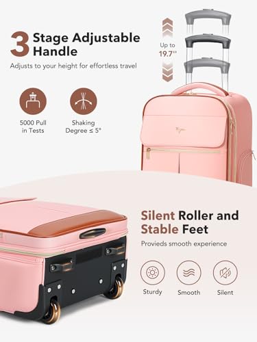 Tonyeee Rolling Backpack for Women, Large Travel Backpack with Wheels Carry on Flight Approved, 15.6 Inch Laptop Wheeled Roller Bag Suitcase for Work Bussiness Weekender (Pink,M Underseat Size)