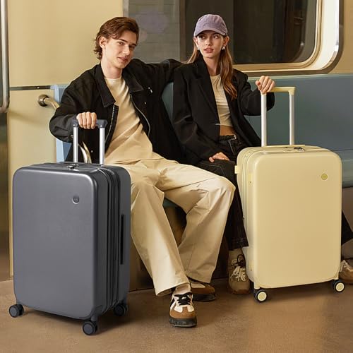 mixi 20 Inch Expandable Carry on Luggage 22x14x9 Airline Approved Suitcases with Spinner Wheels, Hardside Rolling Travel Suitcase PC with TSA Lock, Rock Gray