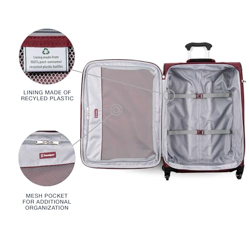 Travelpro Maxlite 5 Softside Expandable Luggage with 4 Spinner Wheels, Lightweight Suitcase, Men and Women, Burgundy, Checked-Medium 25-Inch