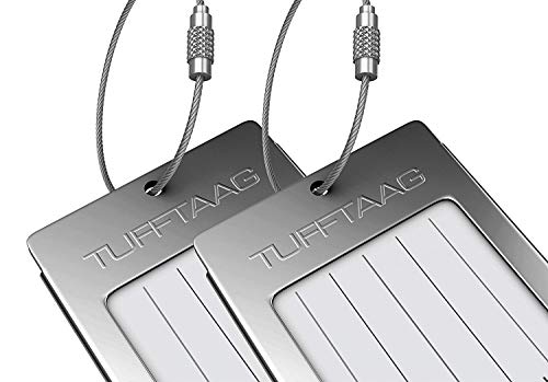 Luggage Tags Business Card Holder by TUFFTAAG - Durable Travel ID Bag Tag, Gunmetal, 2 Tags
