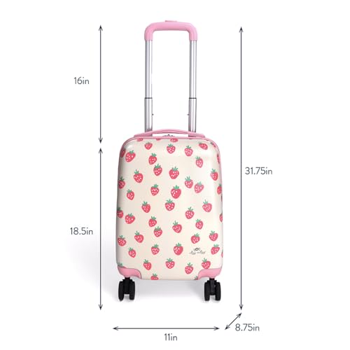 Itzy Ritzy Toddler Suitcase with Adjustable Handle, 360-Degree Spinner Wheels, 2 Interior Compartments and Hard Shell Design – Perfect Kids Luggage with Wheels for Ages 3 and Up (Strawberry)