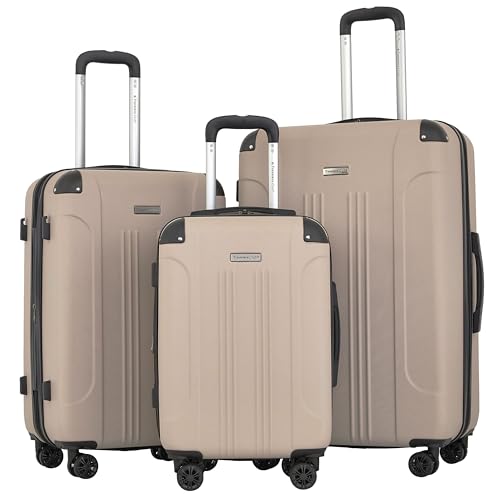 Travelers Club Chicago Plus Hardside Luggage, Mushroom, 3 Piece Set