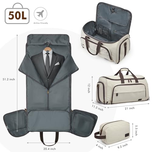S-ZONE Carry On Garment Bag for Travel Convertible Garment Duffle Suit Bags for Men Women 2 in 1 Hanging Suitcase Business 50L