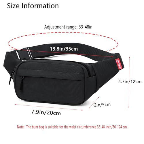 ZMD Small Hip Pack for Men & Women, Crossbody Belt Fanny Pack Sports Hiking Waist Bag Fits All Phones with 3-Zipper Pockets, Hip Bum Bag for Casual Workout Outdoors Running Walking Traveling, Black