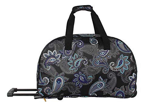 LUCAS Designer Carry On Luggage Collection - Lightweight Pattern 22 Inch Duffel Bag- Weekender Overnight Business Travel Suitcase with 2- Rolling Wheels (Paisley Peacock)