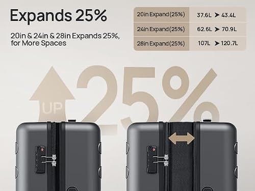 NINETYGO Carry On Luggage 22x14x9 Airline Approved, 20 Inch Luggage with Smooth Spinner Wheels, Expandable, Hard Shell PC Suitcase, Lightweight Travel Luggage, TSA Approved (Grey, Rhine Max)