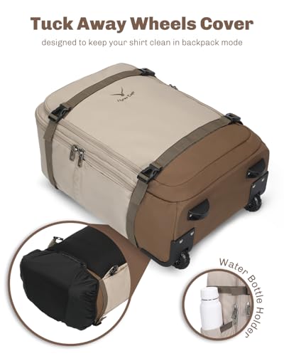 Hynes Eagle Rolling Backpack 42L Backpack with Wheels Airline Approved Carry on Luggage Laptop Travel Suitcase Bag for Women Men Khaki