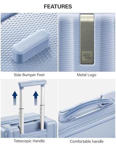 Hanke Upgraded Elite 24 Inch Checked Luggage,PC Hard Shell Suitcases with Wheels, TSA Lock, Explosion-Proof Zipper Suitcase for Business Travel Men & Women,Mist Blue