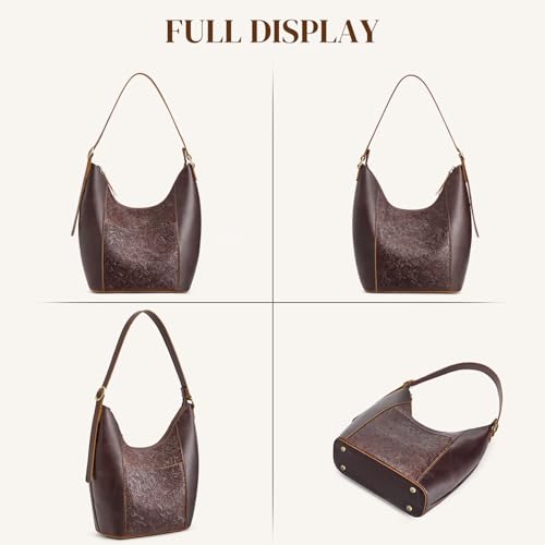 S-ZONE Leather Shoulder Bag for Women Hobo Bag Top Handle Handbag Satchel Purse Rose Pattern