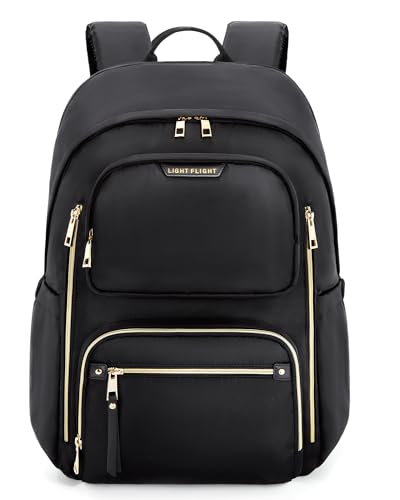 LIGHT FLIGHT Women's Laptop Backpack Fit for 15.6 Inch for Travel Work Business College, Large Capacity Stylish Bookbag with USB Port and Water-Resistant for Daily Use,Black