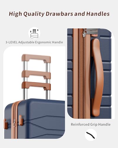 voyzap 3 Piece Luggage Set, 20/24/28 Inch Expandable Luggage Sets with Spinner Wheels, ABS+PC Hardshell Suitcases, Suitcase Set with Double-Layer Explosion Zipper, TSA Lock