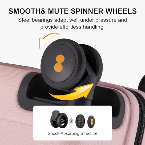 LEVEL8 Pink Suitcase with Spinner Wheels, Carry on Luggage Airline Approved, Suitcase for women Men, Lightweight Luminous Textured, Tsa Lock, 20 Inch