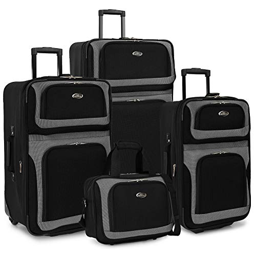 U.S. Traveler New Yorker Lightweight Expandable Rolling Luggage, Black, 4-Piece Set
