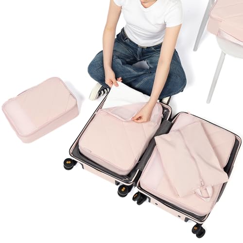 NISHEL 6 Set Packing Cubes for Travel, Luggage Organizer Bags with Shoe Bag, Lightweight, Durable Space Saver Bags Travel Essentials, Pink