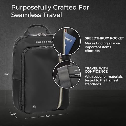 Briggs & Riley Crossbody Bag for Women & Men - Sling Bag for Travel, Tablet Holder Sleeve & Adjustable Strap, Durable Nylon, Self-Repairing Zippers, RFID Shielding - HTA Collection, Black