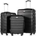 Coolife Luggage 3 Piece Set, Lightweight Durable Hardshell Suitcase set with 360° Spinner Wheels, TSA-approved Lock, Checked Family Travel Luggage sets, 20/24/28 Inch, Black
