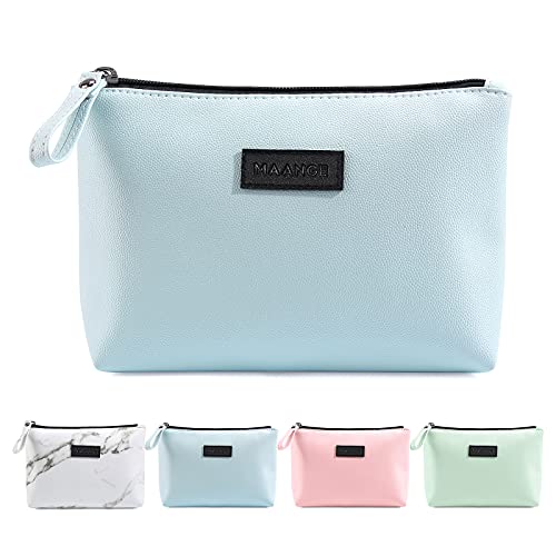 MAANGE Cosmetic Bags for Women Small Makeup Bag for Purse Pu Leather Makeup Pouch Travel Makeup Bag with Zipper Make Up Bag for Travelling (Blue)