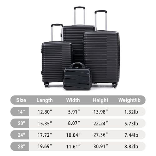 Hardside 4 Luggage Set, Lightweight Wave Suitcase with Spinner Wheels