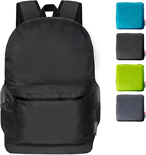 pack all 20L Lightweight Packable Backpack, Water Resistant Foldable Backpack, Travel Hiking Daypack with Waterproof Zippers (Black)