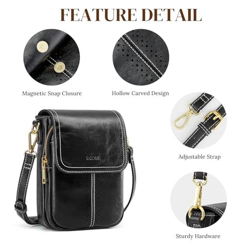 S-ZONE Vegan Leather Small Crossbody Bags for Women Trendy Cell Phone Purses Womens Wallet with Adjustable Strap Card Slots