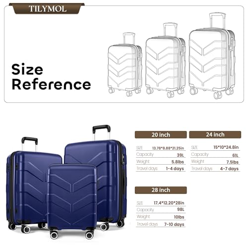 TILYMOL Luggage Sets 3 Piece with Spinner Wheel, Hardside Suitcase Set with TSA Lock, Expandable Lightweight Travel Luggage for Men and Women, Blue
