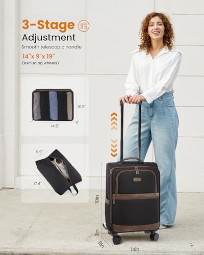 LOVEVOOK Carry On Luggage 22x14x9 Airline Approved,20 Inch Suitcases with Spinner Wheels,Softside Carry-on Suitcase with TSA Lock for Men Women Business Trip Weekender Travel,Black&brown
