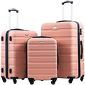 Coolife Luggage 3 Piece Set, Lightweight Durable Hardshell Suitcase set with 360° Spinner Wheels, TSA-approved Lock, Checked Family Travel Luggage sets, 20/24/28 Inch, Sakura Pink