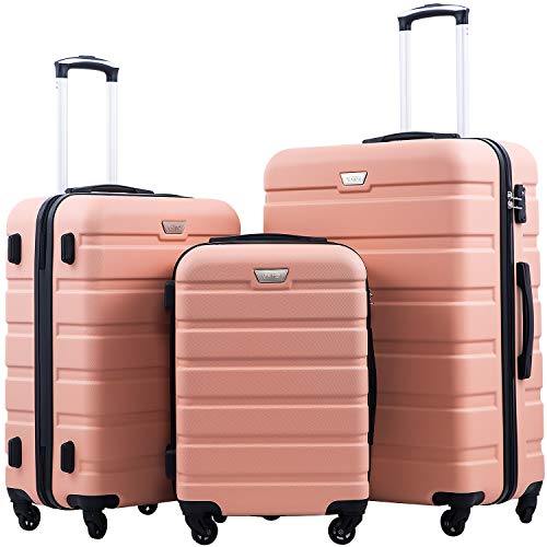 Coolife Luggage 3 Piece Set, Lightweight Durable Hardshell Suitcase set with 360° Spinner Wheels, TSA-approved Lock, Checked Family Travel Luggage sets, 20/24/28 Inch, Sakura Pink