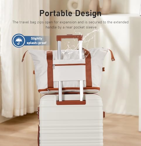 QIMER Carry on Luggage Set, 22x14x9 airline approved 100% PC hardshell, Lightweight TSA Locks Quiet Spinner Wheels Durable Zipper, Travel Luggage for Men Women, Y02 Beige (20"/DB/TB) Slightly Small