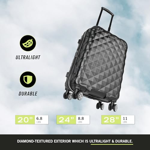 Kenneth Cole REACTION Diamond Tower Collection Lightweight Hardside Expandable 8-Wheel Spinner Travel Luggage, Deep Teal, 20-Inch Checked
