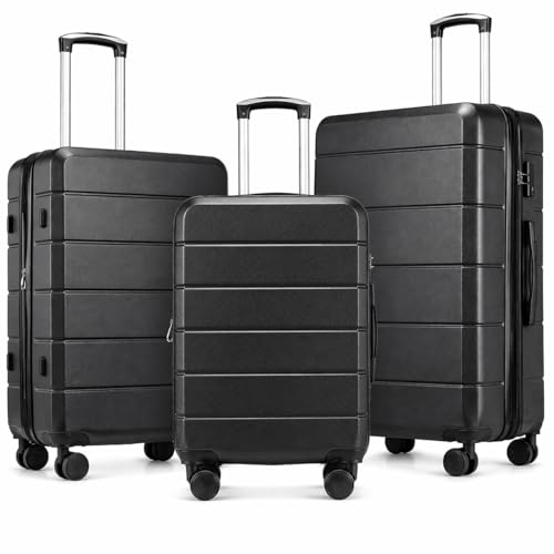 YOETEY Luggage Sets 3 Piece, Expandable Hardshell Suitcase with TSA Lock & Silent Spinner Wheels, Lightweight Hardside Travel Suitcase Set for International Trips (20/24/28 in, Black)