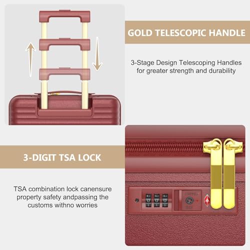 Joyway Carry on Luggage With Removable Spinner Wheels & Built-In TSA Lock, Carry on Suitcase Hard 18 Inch (Rose Red)