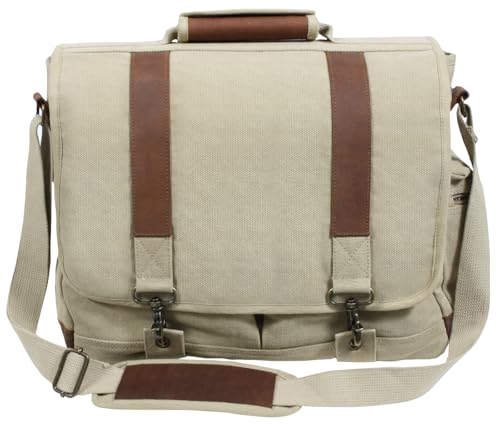 Rothco Vintage Canvas Pathfinder Laptop Bag with Leather Accents – Crossbody Travel Messenger Bag