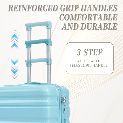 MoBtovs Suitcase Set 3 Piece, Hardside ABS Carry On Suitcase Sets, 20"/24"/28" with Spinner Wheels and Combination Lock, Suitable for Both Carry-On and Checked Luggage, Blue