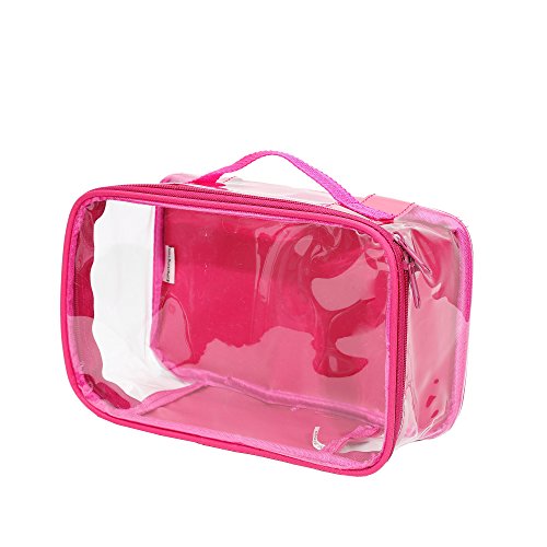 Small Clear Travel Packing Cube/See Through PVC Plastic Pouch for Carry On Suitcase, Backpack or Diaper Bag/Transparent Multipurpose Accessories, Makeup & Underwear Organizer w/Handle (Pink)