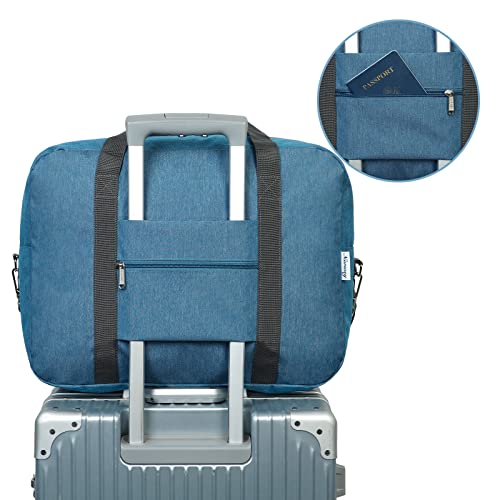 For Spirit Airlines Personal Item Bag 18x14x8 Foldable Travel Duffel Bag Tote Foldie Duffle Carry on Luggage for Women and Men 30L (Navy Blue (With Shoulder Strap))