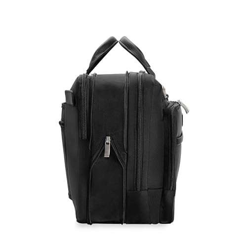 Briggs & Riley Medium Expandable Briefcase - Laptop Bag for Work & Travel, Briefcases for Men & Women, Includes Shoulder Strap, Self-Repairing Zipper, Fits up to 15" Computer - @work Collection, Black