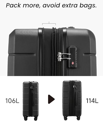 YOETEY 28 Inch Checked Luggage with Spinner Wheels, 106L Large Expandable Hardside Suitcase with TSA Lock, Durable ABS Hard Shell for Family Vacation and International Travel (28 in, Black)