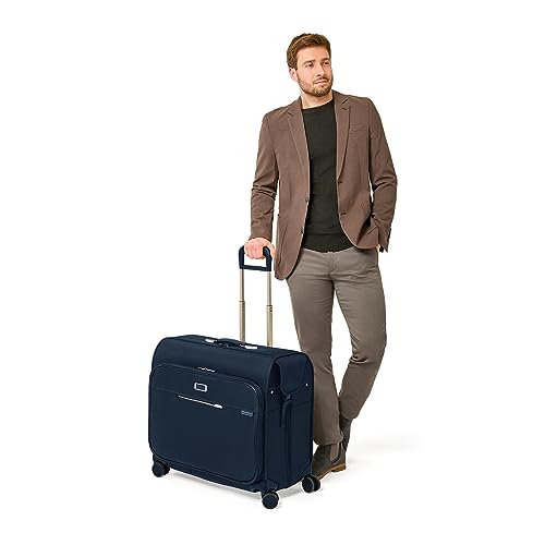 Briggs & Riley Deluxe Wardrobe Spinner - Checked Luggage for Travel, Suitcases with Wheels, Softside Rolling Bag for Men & Women, Built in Hook for Clothes - Baseline Collection, Navy