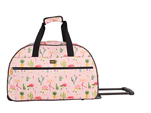 Lucas Designer Carry On Luggage Collection - Lightweight Pattern 22 Inch Duffel Bag- Weekender Overnight Business Travel Suitcase with 2- Rolling Wheels (22in, Flamingo)