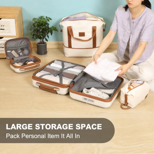 Kono Luggage Set 4 Piece Carry On Hardside Luggage with TSA Lock Spinner Wheels Lightweight PC+ABS Carry On Suitcase Cream White